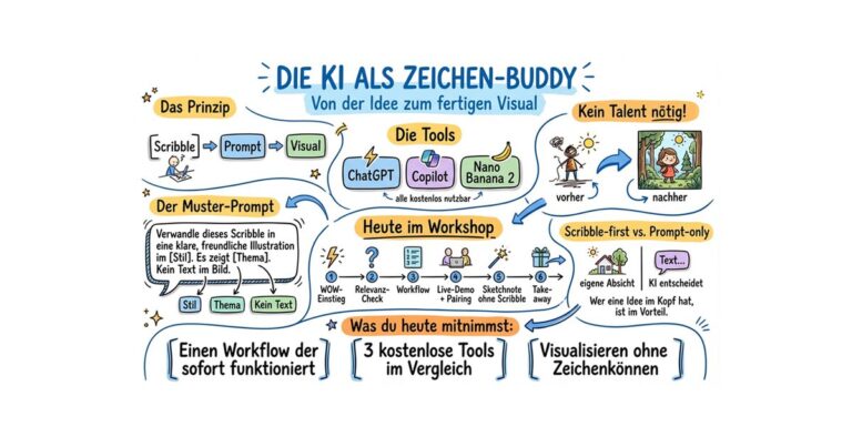 KI und Visualisierung: Übersicht „Die KI als Zeichen-Buddy“ vom Scribble zum fertigen Visual